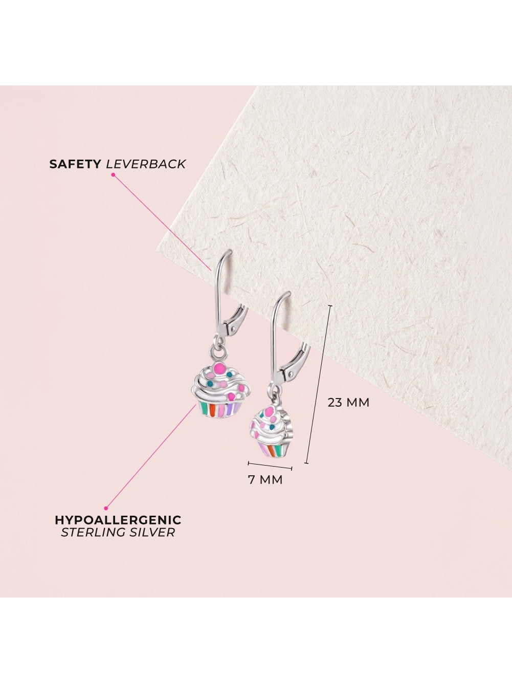 Cupcake Dangle Kids / Girls Earrings Lever Back - Sterling Silver