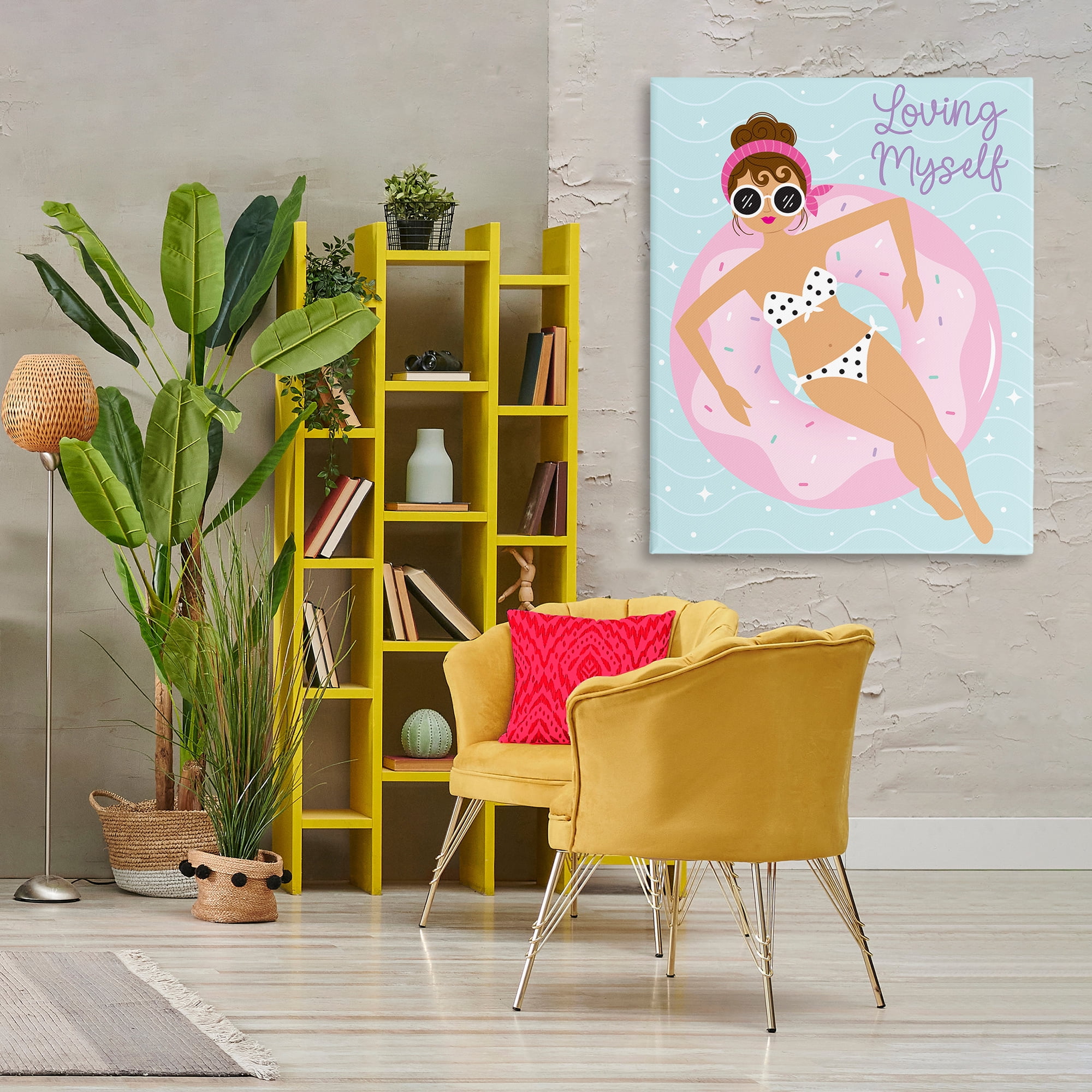 Stupell Industries Loving Myself Girl in Pool People Painting Wrapped Canvas Art Print Wall Art, 36 x 48