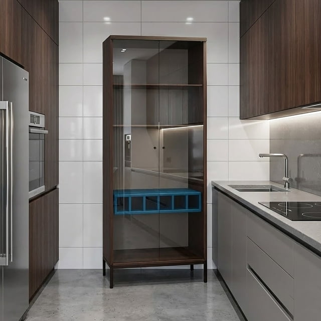 Vitrina Moderna Mdf Detalles En Turqueza Ideal Para Sala Marrón