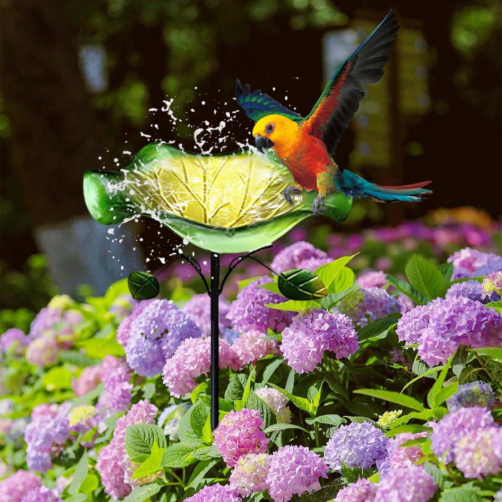 Metal Bird Baths for Outdoors, Garden Bird Bath & Bird Feeders with Metal Stake, Hummingbird Feeder for Outdoor Garden Birdbaths Birdfeeder with Metal Stake for Outside Yard Lawn, Purple