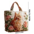 thumbnail image 3 of Women's Orange Cat Pink Rose Quilted Canvas Tote Bag Large Capacity Reusable Floral Shoulder Handbag For Work Shopping Travel, 3 of 4