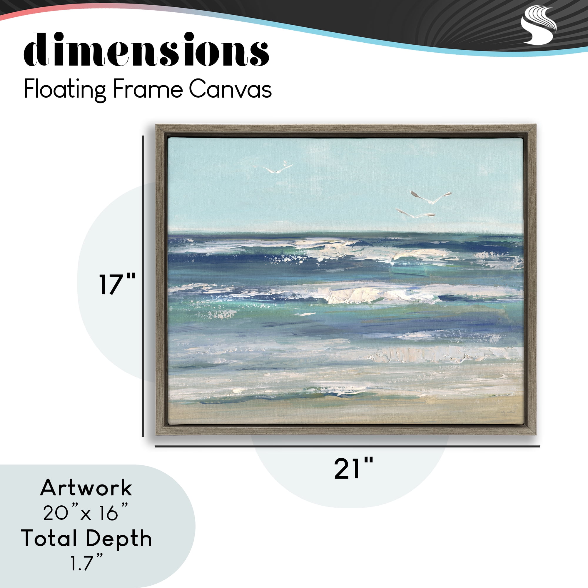 Stupell Industries Seagulls over Rolling Waves Brown Framed Floater Canvas Wall Art, design by Sally Swatland