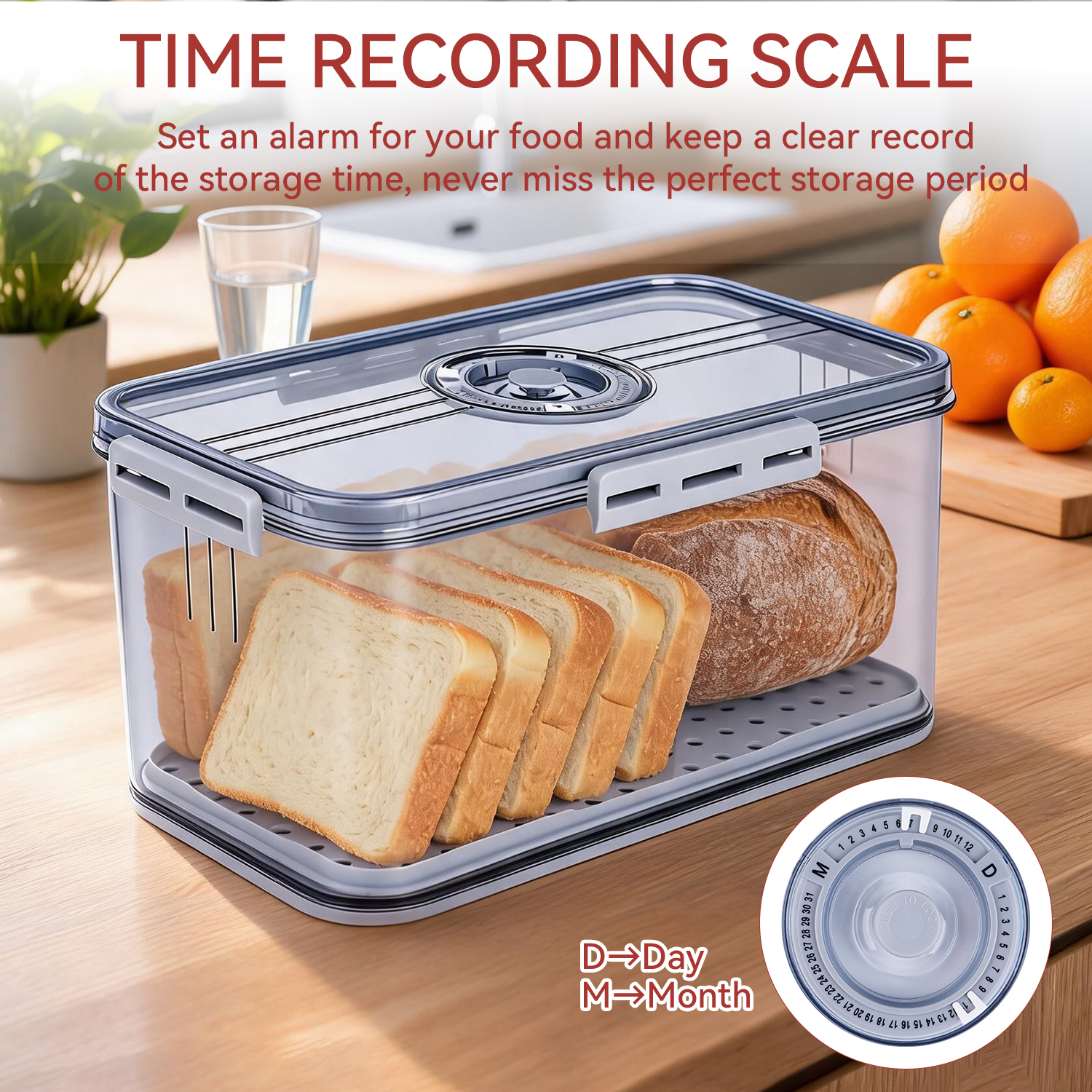 JUNLIN Airtight Bread Box with Time Recording, Grey photo 3