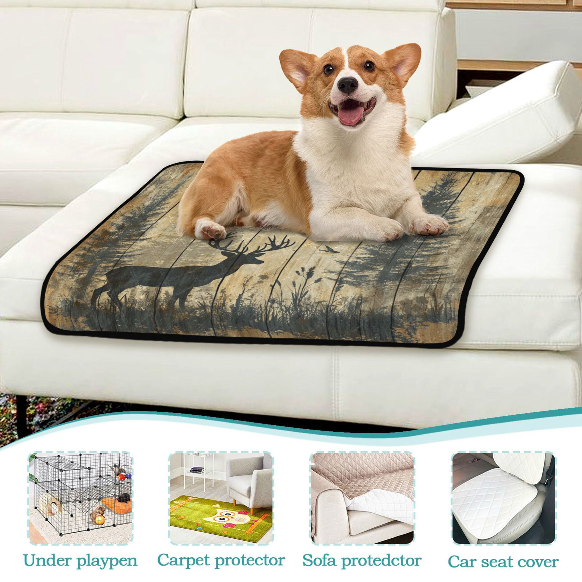 Qxltty Forest Deer Shadow Cat litter Pads Pet Set of 3 Diaper Mats Center Anti-leakage Layer Absorbent Soft and Comfortable