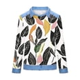 thumbnail image 5 of Long Sleeve Crewneck Pullover for Women Faux Denim Collar Leaf Print Sweatshirt Loose Fit Casual Graphic Top Soft Breathable Daily Wear Clothes, 5 of 5