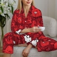 thumbnail image 6 of Pajama Sets for Women 2 Pcs, Playful Red Cartoon Faces Button Down Long Sleeve Sleepwear Lounge PJ Sets, 6 of 6