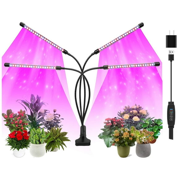 BN-LINK LED Grow Lights for Indoor Plants, Grow Light Full Spectrum Auto ON/Off with 3/9/12H Timer, 4 Heads Clip On Plant Grow Light with 9 Dimmable Brightness