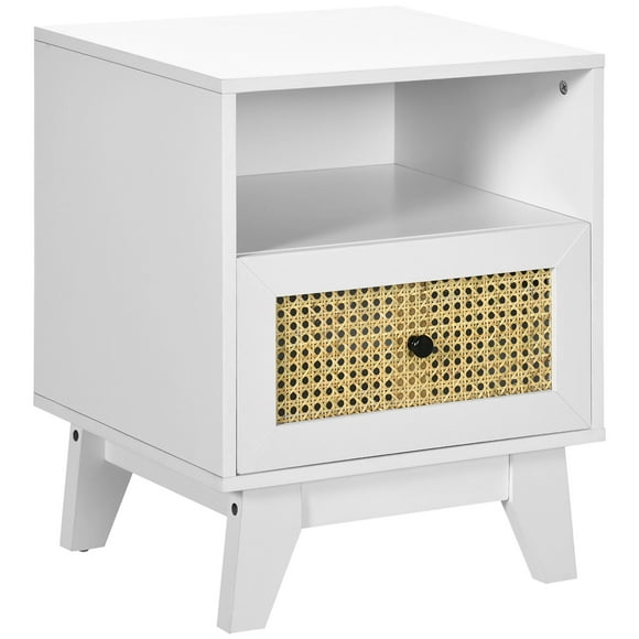 HOMCOM Nightstand, Bedside Table, Side Table w/ Drawer and Shelf, White