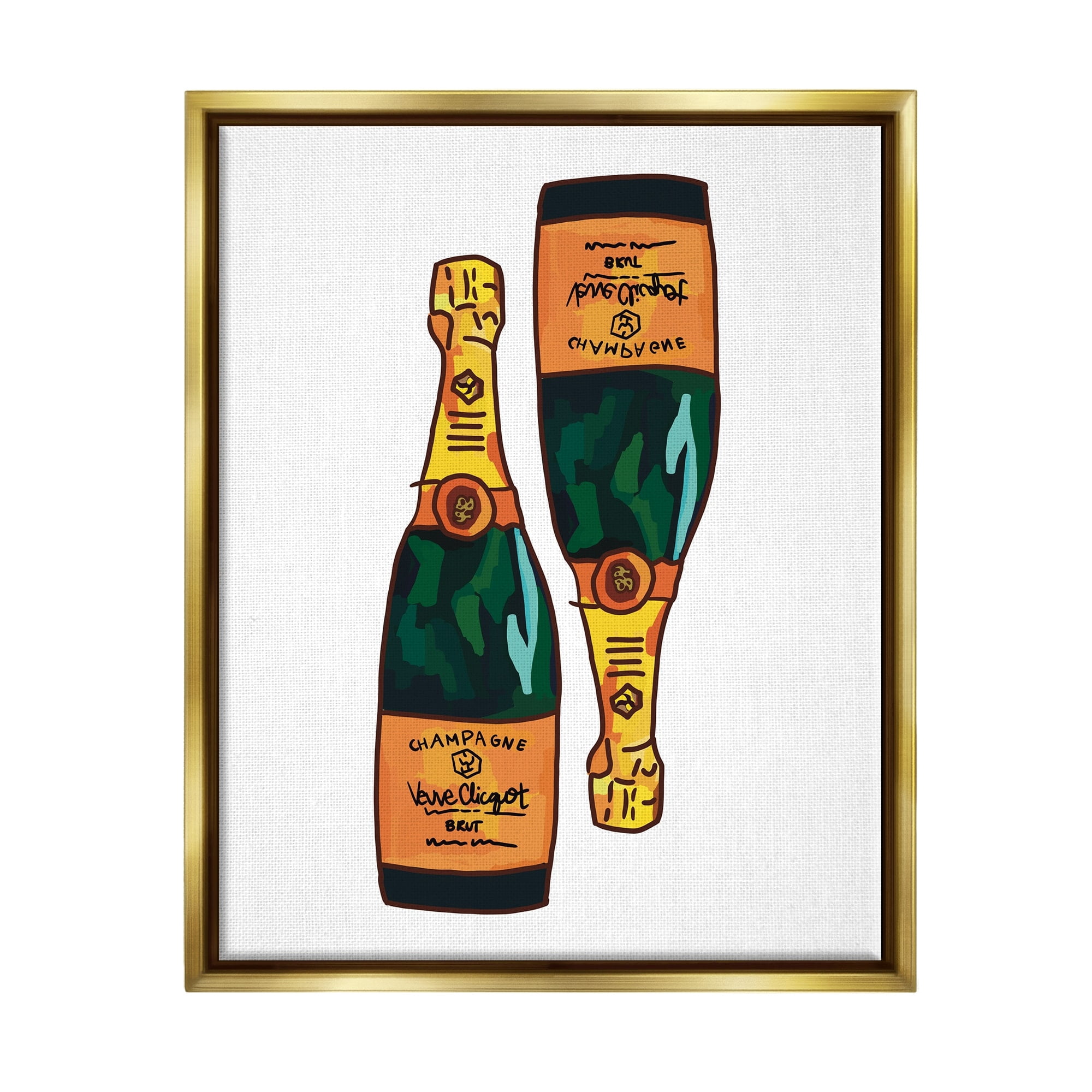Stupell Industries Fancy Champagne Bottles Pair Kitchen Bar Design Graphic Art Metallic Gold Floating Framed Canvas Print Wall Art, Design by Amelia Noyes