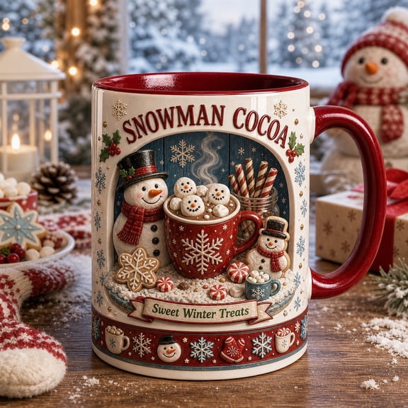 Christmas Coffee Mug Snowman Sweets Hot Cocoa Design for Holiday Coffee and Cocoa Lovers