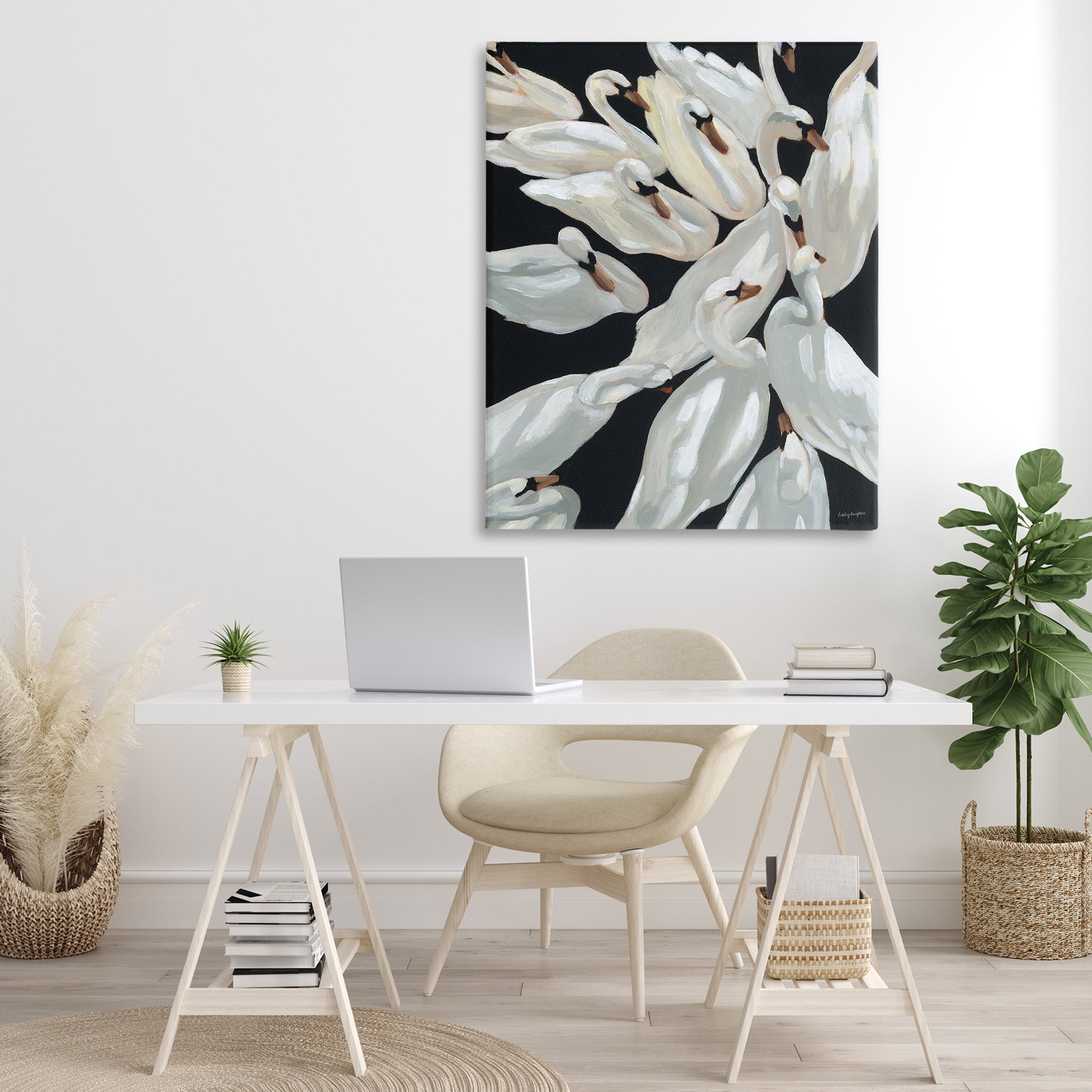 Stupell Industries Gathered Swans Swimming Animals & Insects Painting Gallery Wrapped Canvas Art Print Wall Art, 36 x 48