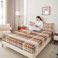 thumbnail image 3 of Castle Fairy Vintage Tartan Plaid Queen Sheets 4 Pieces,Geometric Intersecting Line Queen Sheet Sets,Caramel Brown White,1 Flat Sheet, 1 Fitted Sheet and 2 Pillowcases, 3 of 7