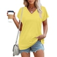 thumbnail image 6 of Posijego Women's Tops Summer V Neck Short Sleeve Plain Basic Tee Shirts Womens Casual Soft Comfort Vacation T-Shirt Clothes, 6 of 7