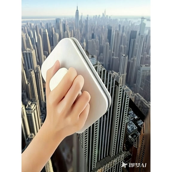 Unbranded 1 Piece Magnetic Double Sided Window Wiper, 3.9 Inch Blade, Glass Cleaning Tool Set with Extends to 5.9 Inch, White, 1 Count