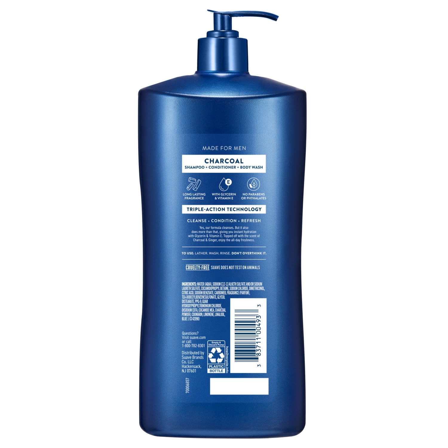 (4 pack) Suave Men Deep Cleansing 3-in-1 Shampoo, Conditioner & Body Wash with Charcoal, 40 FL OZ