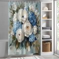 thumbnail image 3 of White Blue Flowers Oil Painting Fabric Shower Curtain Modern Art Washable Shower Curtains for Bathroom, Waterproof Bath Curtain with Hooks Home Decor 72x84in, 3 of 8