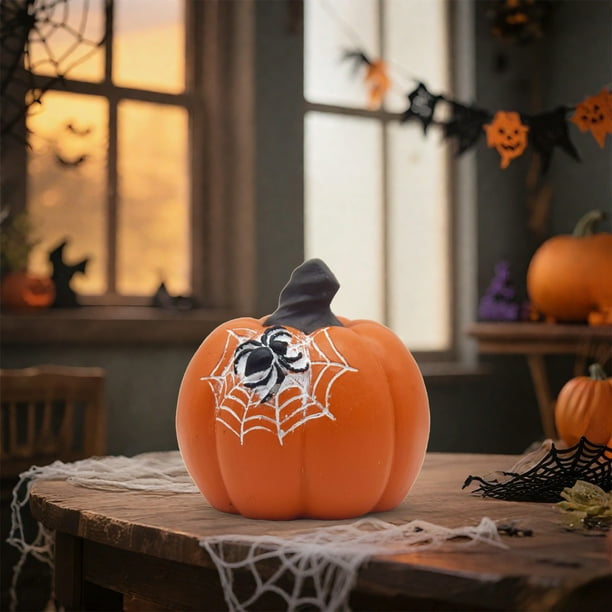 Adorno decorativo de calabaza de resina para Halloween, para escritorio, jardín, casa embrujada, ambiente de terror.