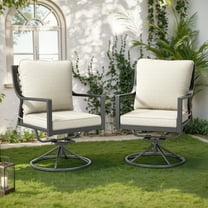 Planntonneo Outdoor Patio Swivel Rocking Dining Chairs Set of 2 with Beige Cushion for Porch Deck Garden Lawn Backyard