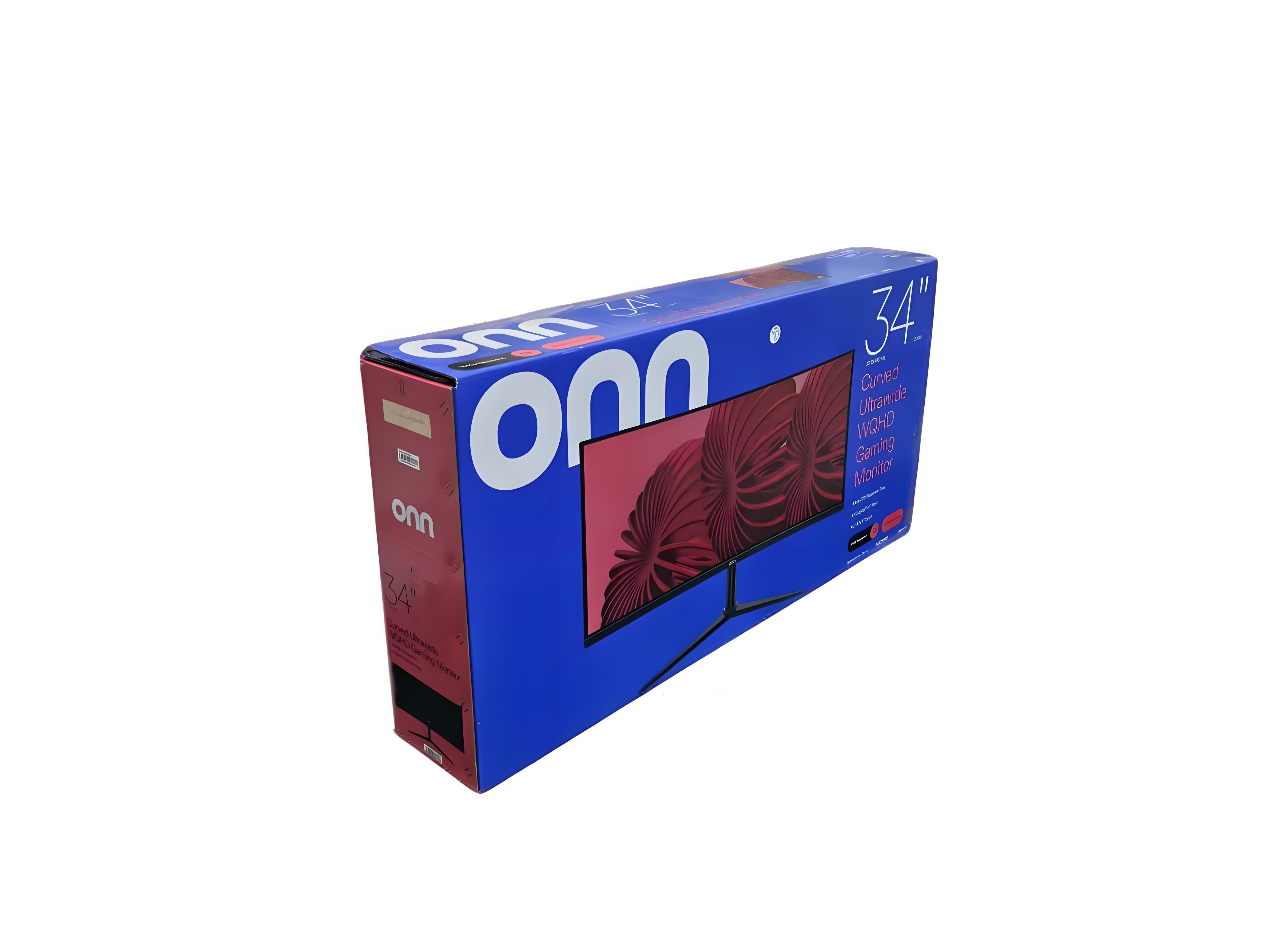 onn. 34" WQHD (3440 x 1440p) 200Hz Bezel-Less Gaming Monitor, Curved 1500R, 1ms, with 1.85m HDMI & DP Cable, SPK, Black