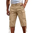 thumbnail image 2 of YABCSAZ Men's Cargo Shorts Knee Length Summer Shorts Cotton Capri Shorts, Lightweight Breathable Outdoor Casual 3/4 Length Elastic Waist Drawstring Capri Cargo Pants with Multi Pockets, 2 of 5