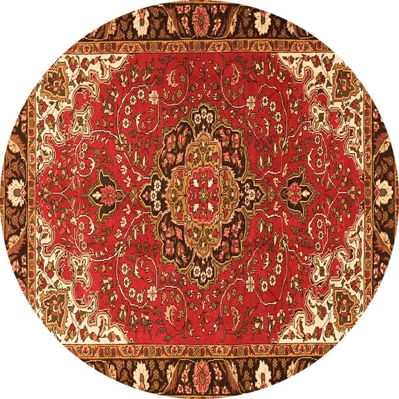 Ahgly Company Indoor Round Medallion Orange Traditional Area Rugs, 8' Round