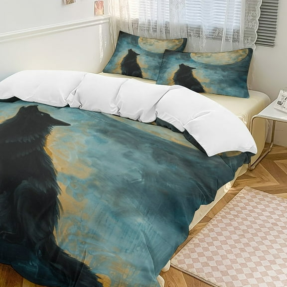 Wolves in The Moonlight Duvet Cover Set King Size for Bedroom Decoration Print Bedding Set Comforter Cover Decorative Microfiber with 2 Pillow Sham Multicolor
