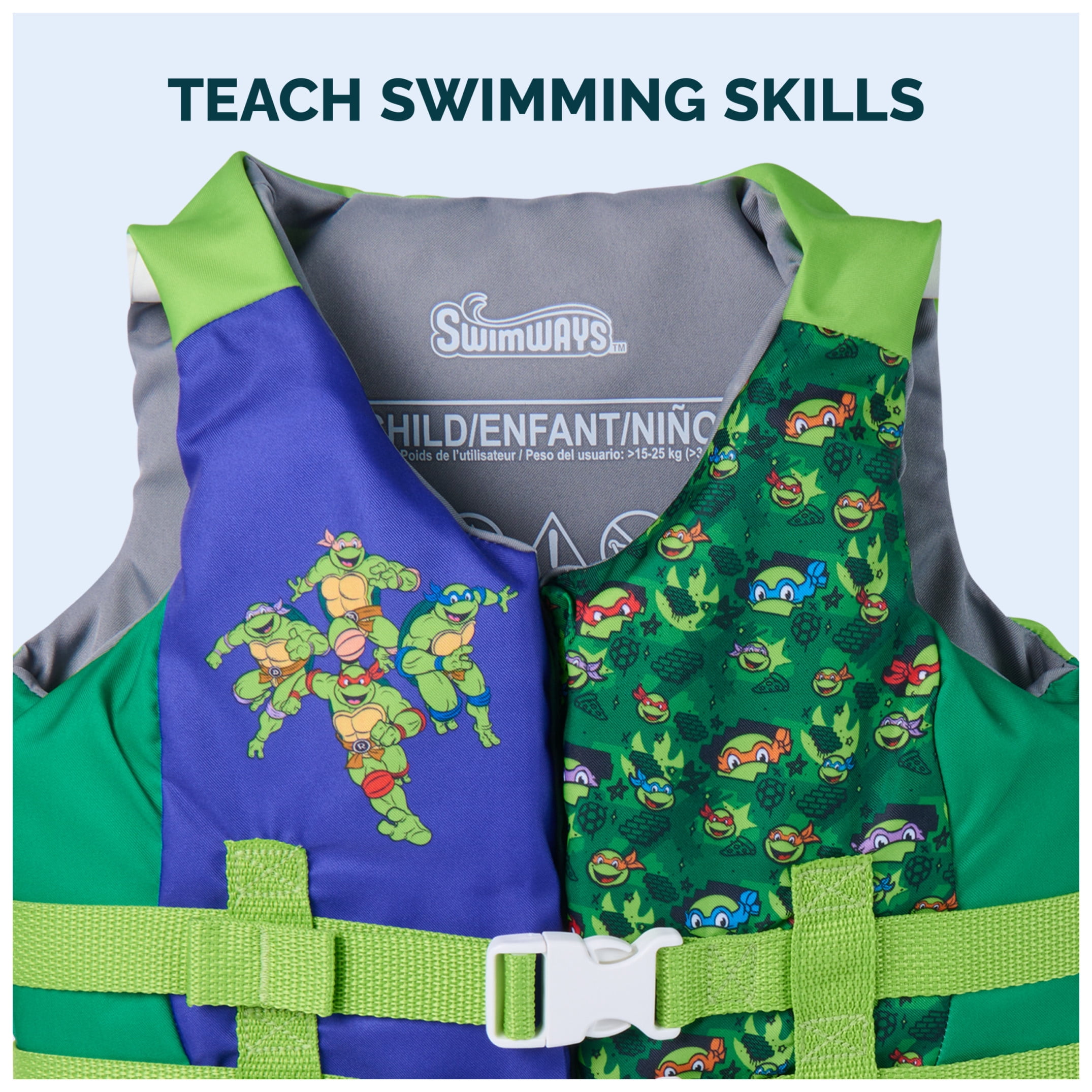 SwimWays TMNT Life Jacket, USCG Approved Life Vest for Kids 33-55 lbs