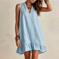 thumbnail image 6 of Jovrlynd Cotton Linen Dresses for Women 2026 Summer Boho Pockets Sleeveless V Neck Flowy Ruffle Mini Beach Sundress, S-2XL, 6 of 7