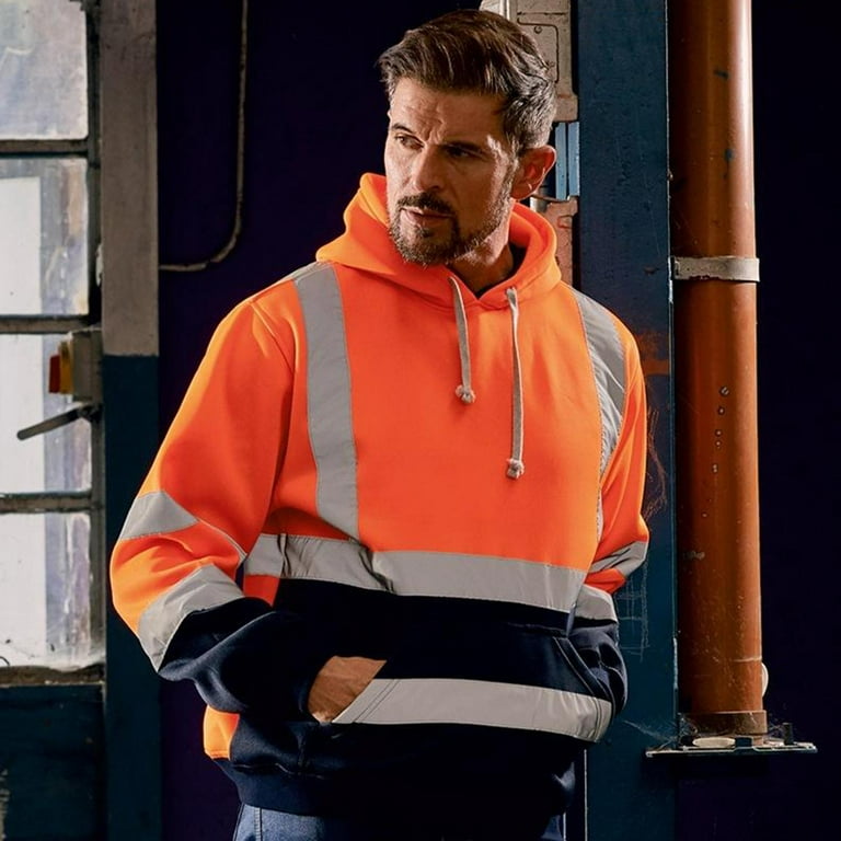 Sweatshirt with Pocket and Reflective Strips Hooded orange XL