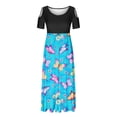 thumbnail image 3 of SMihono Robe Maxi Bohème d'Été pour Femmes Grande Taille Mode Décontractée Manches Courtes Épaules Dénudées Imprimé Col Rond Robe de Plage, 3 of 4