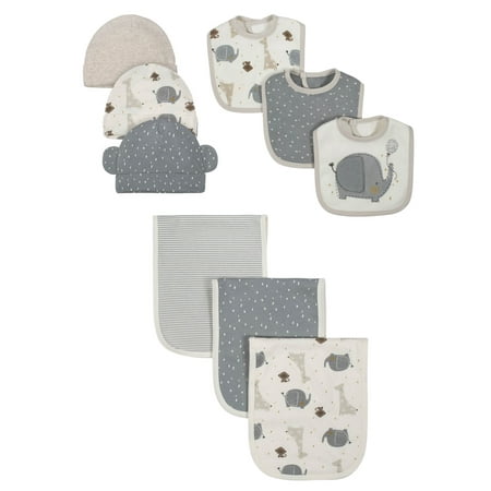 

Wonder Nation Baby Boy or Girl Gender Neutral Bibs Burps and Caps Accessory Set 9-Piece Set