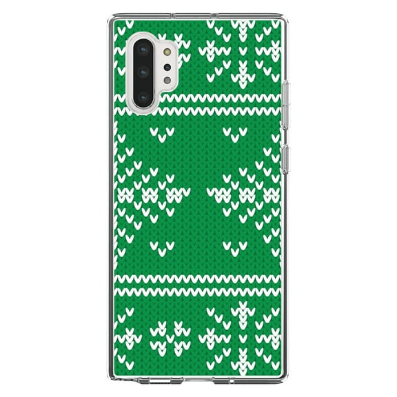 DistinctInk Clear Shockproof Hybrid Case for Galaxy Note 10 PLUS (6.8" Screen) - TPU Bumper, Acrylic Back, Tempered Glass Screen Protector - Green White Ugly Christmas Sweater - Christmas All Year