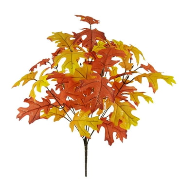 Mainstays 19''H Indoor Decorative Artificial Oak Leaves Glitter Bush in Warm Orange