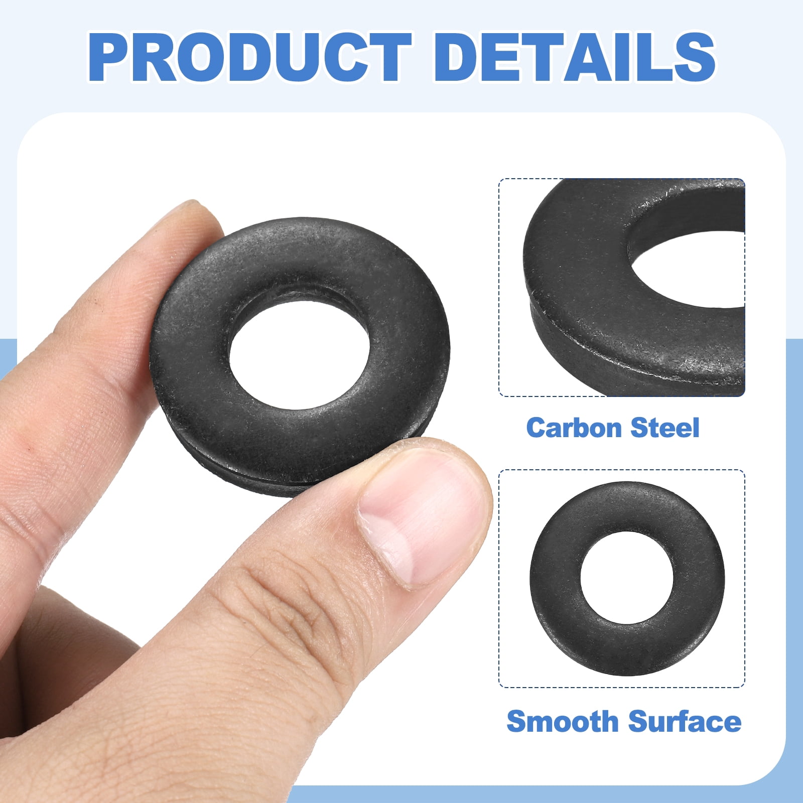 Uxcell 24pcs 5/8" Black Flat Washer for M16 Screw, Steel Metal Washers 16mm ID 35mm OD 6mm l for Industrial, Screws Bolts
