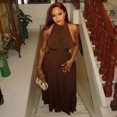 thumbnail image 2 of Women's O-Neck Sleeveless Backless Waistband A-Line Long Dress, Solid Color, 2 of 17