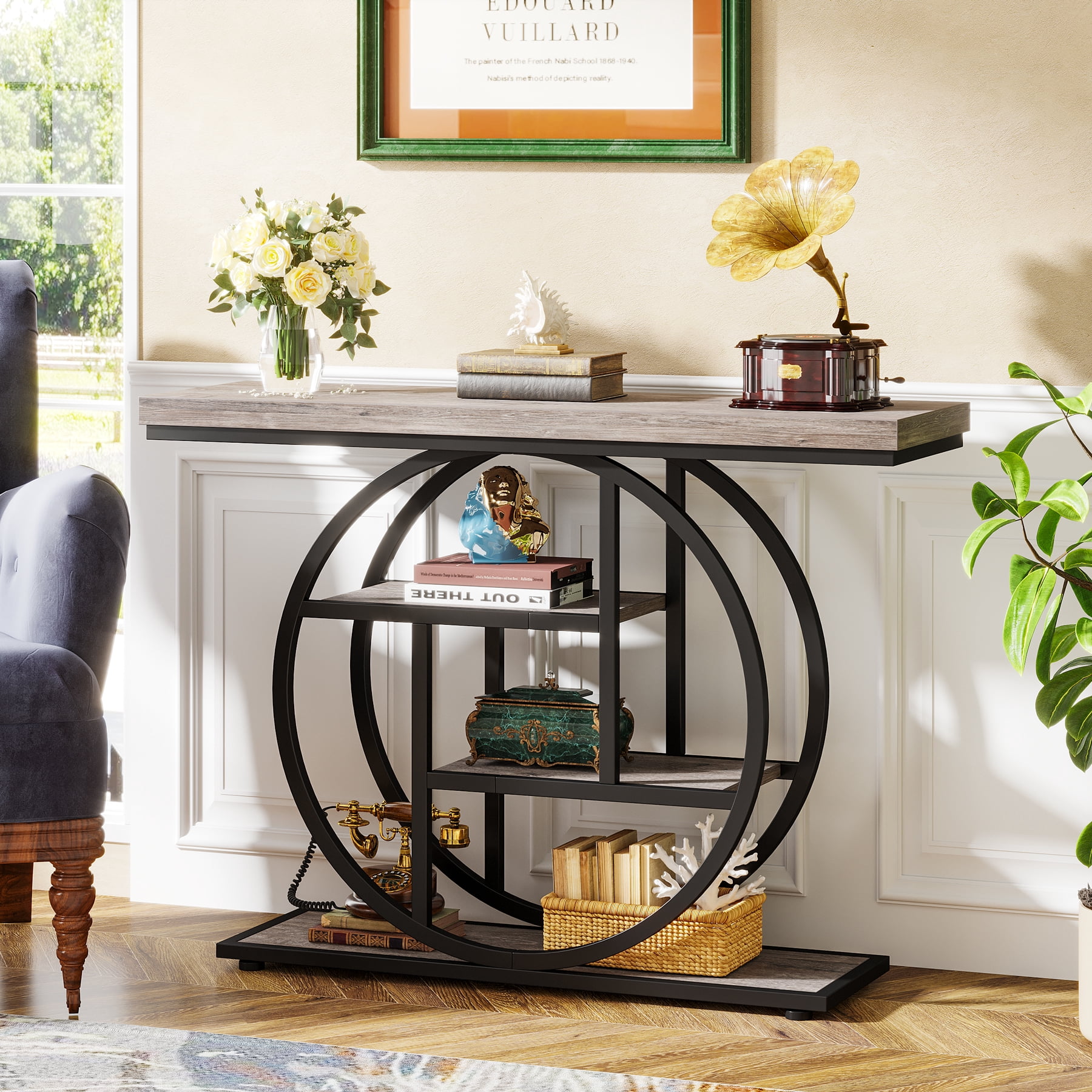 MAYEERTY 70.9" Extra Long 2-Tier Console Table, Rustic Farmhouse Sofa Table for Entryway & Living Room