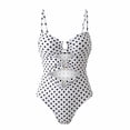 thumbnail image 5 of VISALY Cutout One Piece Swimsuit with Ring Linked Tummy Control Ruched Polka Dot Monokini Bathing Suit for Beach Vacation Slimming Swimwear One Piece Bathing Suits One Piece Beach Swimwear Beige L, 5 of 5
