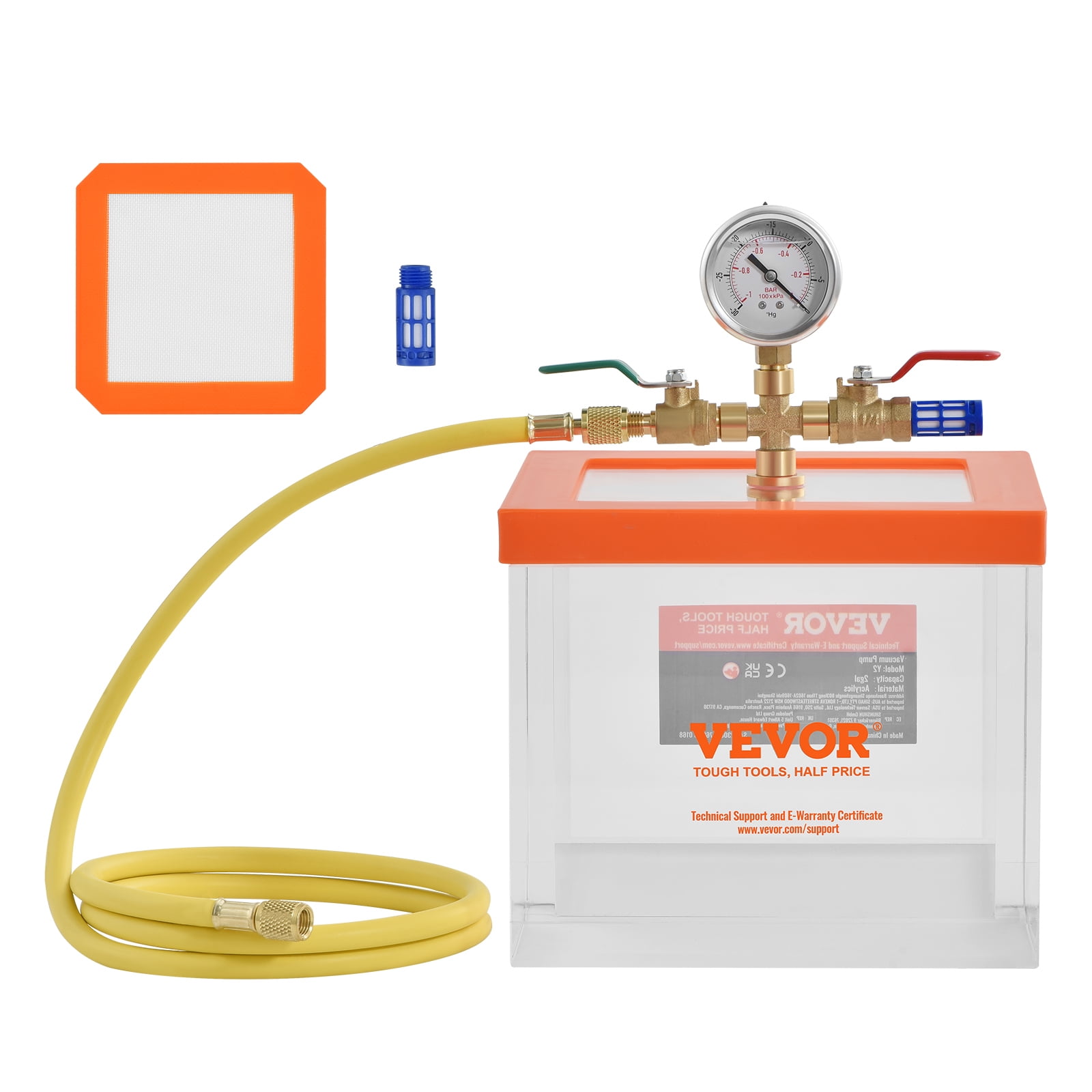 VEVOR 2 Gal Vacuum Chamber, Upgraded Multipurpose Acrylic Vacuum Degassing Chamber, Transparent Vacuum Chamber, for Resin Degassing, Silica Gel Degassing, Gypsum Degassing and Vacuum Extraction