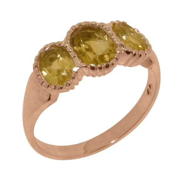 LBG British Made 10k Rose Gold Ring with Natural Citrine Womens Anniversary Ring - 33 size options - Size 4