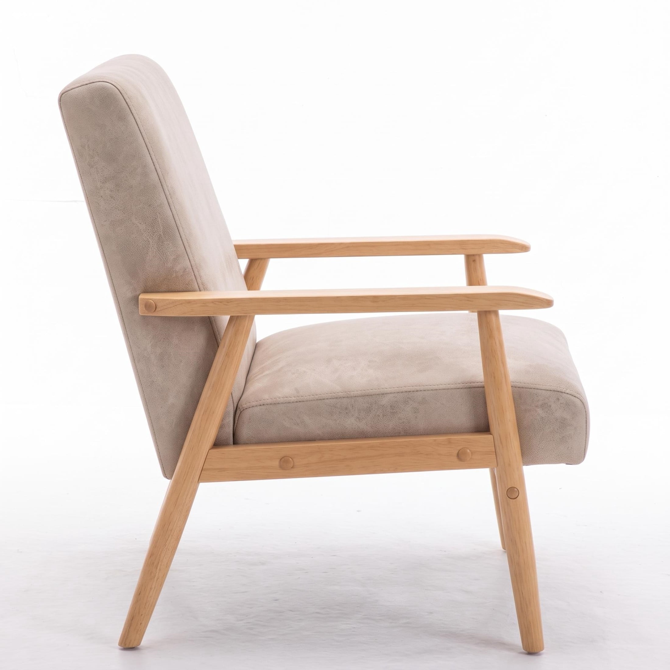 GDF Studio 25.38" Mid-Century Modern Armchair with Tapered Solid Wood Arms, Microfiber Upholstery, Light Camel