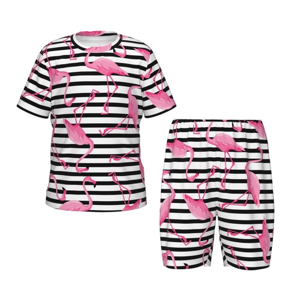 Balery Flamingos Conjunto de Pijama Infantil de Manga Corta con Estampado – Ropa de Dormir de Algodón Suave-Large