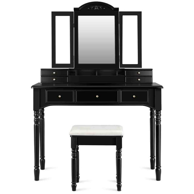 Patiojoy Ensemble de Coiffeuse Maquillage avec Tiroir Miroir Crochet pour Collier Noir