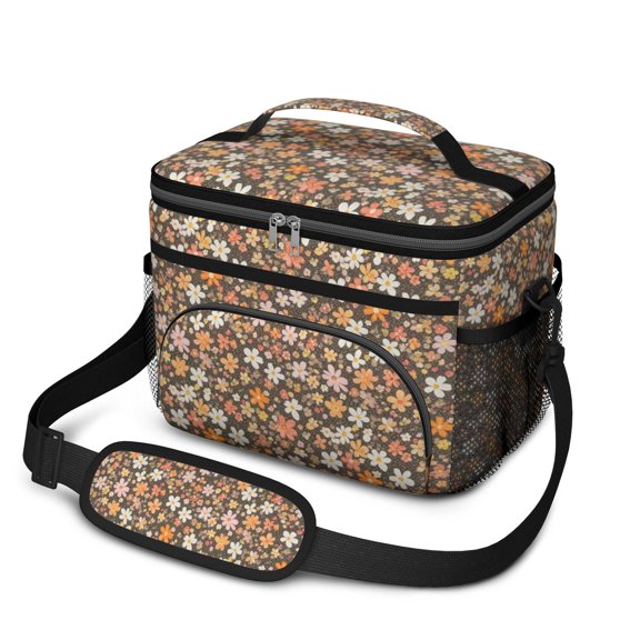 Lunch Box Pioneer Flower Floral Print Pattern Insulated Lunch Bag for Women Men,Medium Leakproof Lunchbox Cooler Bag Adjustable Strap,10 X 6.7 X 8 Inches