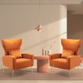 thumbnail image 4 of Newnno Living Room Chairs Set of 2 with Lumbar Pillow, Velvet Accent Chair with High Back Mid Century Armchair for Bedroom with Armrest, Arm Chair with Golden Metal Legs, Orange, 4 of 5