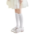 thumbnail image 2 of Girls Summer Solid Color Knee High Socks Bowknot Knit Mesh Dress Socks Kids Cute Soft Comfy Breathable Socks White 3-10 Years, 2 of 6