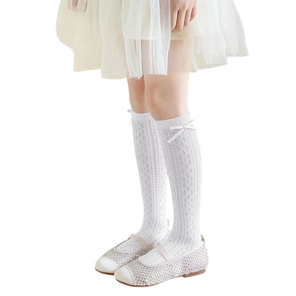 Jalioing Toddler Girls Knee High Stockings Solid Cotton Long Tube Socks with Bow Spring Fall Dress Socks for Girls