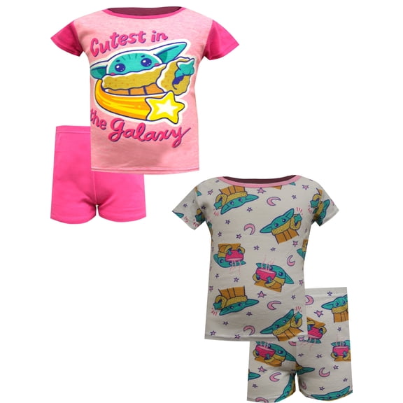 AME Sleepwear Girls Star Wars Mandalorian Cutest in the Galaxy 4 Pc Toddler Shortie Pajamas (3T)
