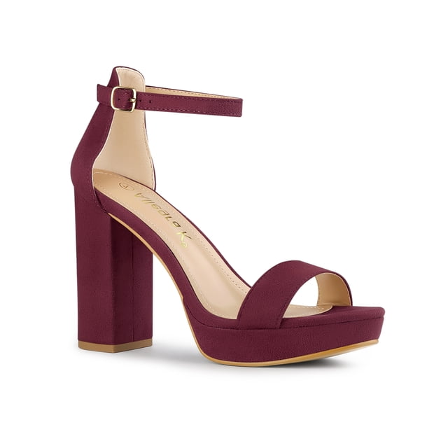 BLISSFUL STEP Sandales à Talons Hauts Épais à Plateforme avec Bride à la Cheville pour Femmes Bourgogne (Taille 10)