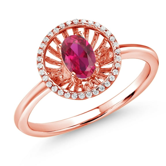 Gem Stone King 18K Rose Gold Plated Silver Red Created Ruby Ring for Women (0.98 Cttw, Oval 6X4MM, Gemstone July Birthstone, Size 7)