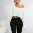 thumbnail image 4 of Women's Off Shoulder Tops Long Sleeve Crop Tops Sexy Loose Casual Workout Shirts White 2XL, 4 of 6